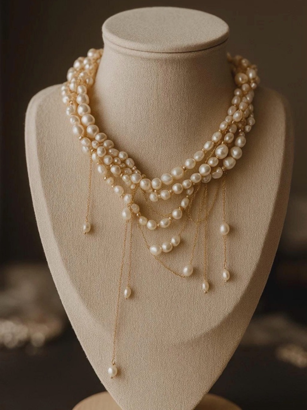 Multi Strand and Chain Freshwater Pearl Necklace - Bridal - NIB Never Worn!